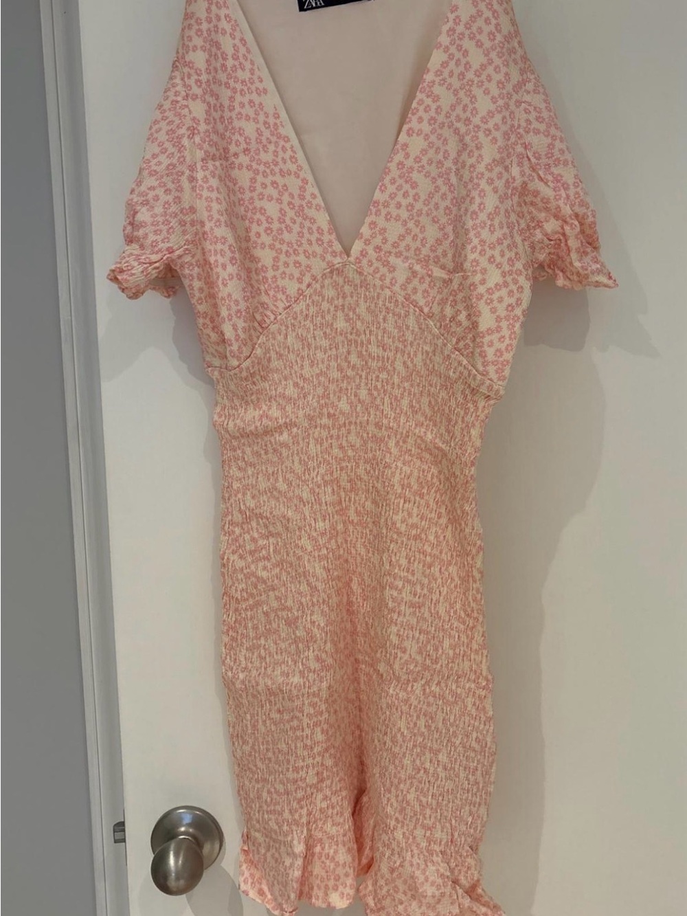 Zara Soft Pink Floral V-Neck Mini Dress